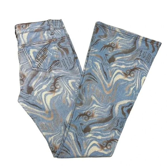 I.AM.GIA Calee Pant Flare Wide Leg High Waisted Jeans Printed Size S - Picture 6 of 11